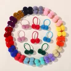 20/40 peças/conjunto de faixas elásticas para cabelo de meninas, com bolas de pelúcia de dupla camada em cores sólidas,
