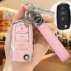 [Chave de Controle Remoto Inteligente] Adequada para chaves de carro Volkswagen, porta-chaves de PU, compatível com Spri