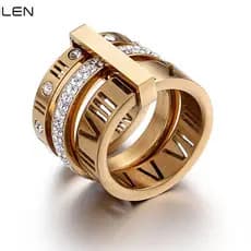[460] Anel de Aço Titânio Nova Moda Conjunto de 3 Peças Anel de Cristal de Aço Titânio Conjunto Luxuoso de Anéis de Alta