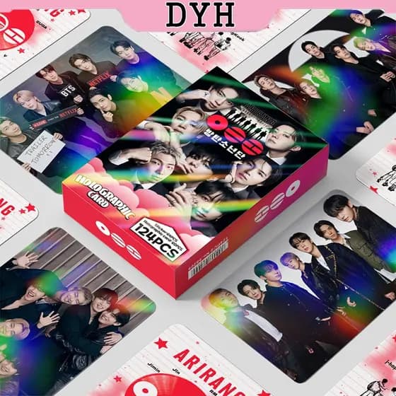 124 peças/caixa, cartões fotográficos BTS, cartões holográficos LOMO do JUNGKOOK, adesivos V SUGA JIN SFBD