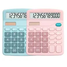 Calculadora Mesa Comercial Escritório Grande 12 Dígitos Solar e Pilha Azul Rosa Colorida