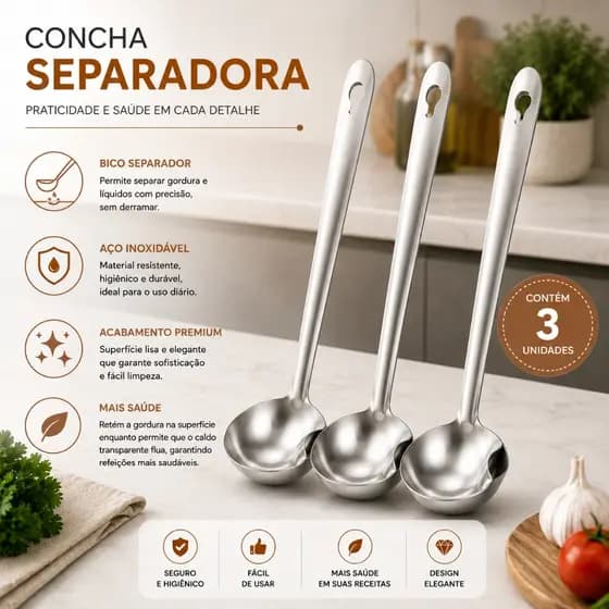 Até 3 Conchas Separadoras 2 EM 1 De Óleo De Gordura De Aço Inoxidável Colher De Sopa De Escumadeira