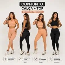 Conjunto Fitness Feminino Poliéster Top Camiseta + Calça Academia Treino Elastano Alta Elasticidade Confortável