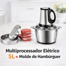 Multiprocessador Elétrico 5L Inox + Forma Hambúrguer Profissional Kit Completo Carne Moída Gourmet Caseiro