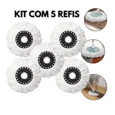 Refis para Mop Giratório 12L Kit com 5 Unidades em Microfibra Encaixe 16cm