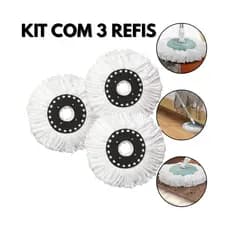 Refis para Mop Giratório 12L Kit com 3 Unidades em Microfibra Encaixe 16cm