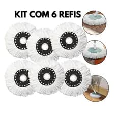 Refis para Mop Giratório 12L Kit com 6 Unidades em Microfibra Encaixe 16cm