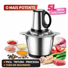 Multiprocessador de Alimentos Elétrico 5L Triturador e Moedor de Carnes e Legumes, Lâminas em Aço, Tigela Removível