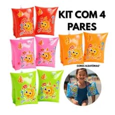 Kit 4 Boias de Braço Inflável Infantil Resistente para Piscinas Praia Diversão