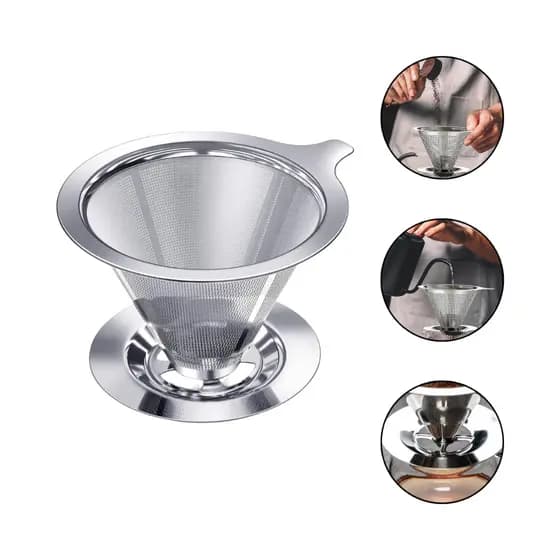 Filtro Coador de Café Inox 304 Tamanho 102 Reutilizável Sem Papel com Dupla Filtragem para Canecas e Xícaras