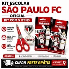 Material Escolar São Paulo FC Oficial Infantil | Tesoura Borracha Apontador | Volta às Aulas