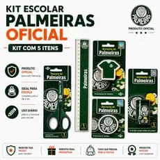 Material Escolar Palmeiras Oficial Infantil | Tesoura Régua Borracha Apontador | Volta às Aulas