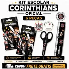 Material Escolar Corinthians Oficial Infantil | Tesoura Régua Borracha Apontador | Volta às Aulas