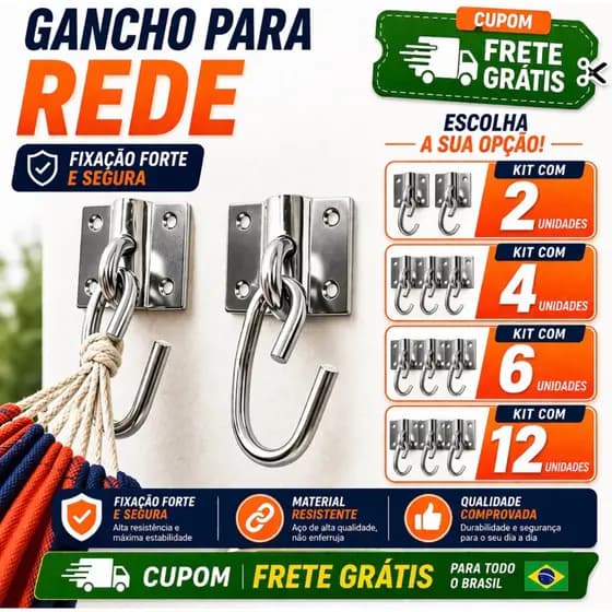 GANCHO PARA REDE REFORÇADO – SEGURA PESO DE VERDADE | DESCANSE TRANQUILAMENTE