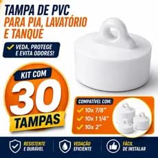 Tampa PVC para Pia/Tanque 7/8 1.1/4 e 2" Kit com 30 Unid – Vedação Perfeita Universal Alta Qualidade