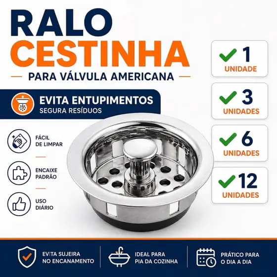 Ralo de Pia PVC Universal com Tampa Click Abre e Fecha | Anti Entupimento e Fácil Limpeza