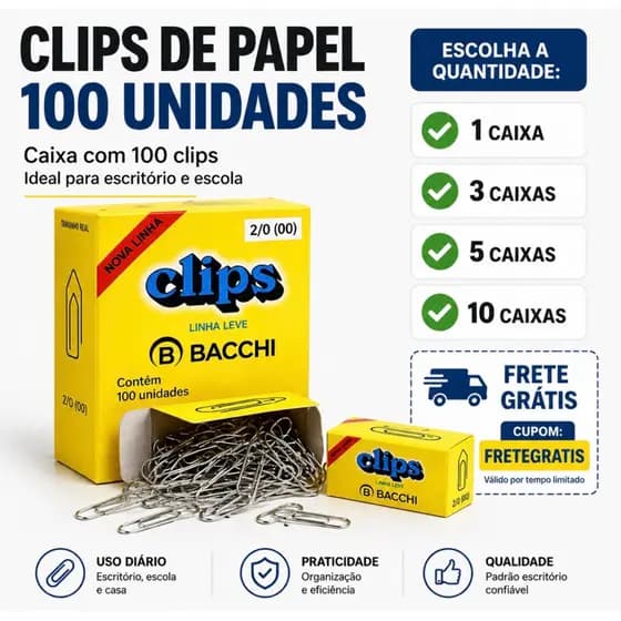 Clips de Papel Reforçado Caixa Econômica Alta Qualidade