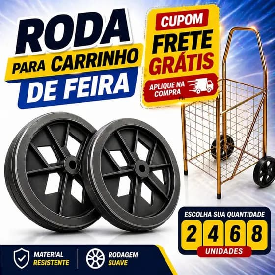 Roda para Carrinho de Feira | Fácil de Instalar | Kit com 2 4 6 ou 8 Unidades