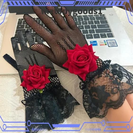 Luvas de Rede MELODYGOODS, Renda Floral Rosa para Performance de Cosplay Punk Hip-Hop EQBA