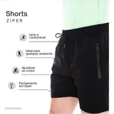 Bermuda Short Masculino  Praia Academia 2 Bolsos Zíper Secagem Rápida