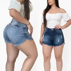 Short Feminino Jeans Com Lycra Elastano Cintura Alta Short Curto Jeans Feminino bermuda