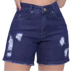🟧【⭐ INDICADO】Short Jeans Feminino Cintura Alta Destroyed Bermuda 100% Algodão