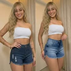 Short Jeans Cintura Alta Feminino Barra Desfiada  Empina Bumbum Moda Blogueira