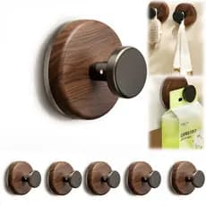 Kit 6 Ganchos De Parede Ventosa Sem Furo Nogueira Para Banheiro Cozinha Salão Multiuso Porta Toalha