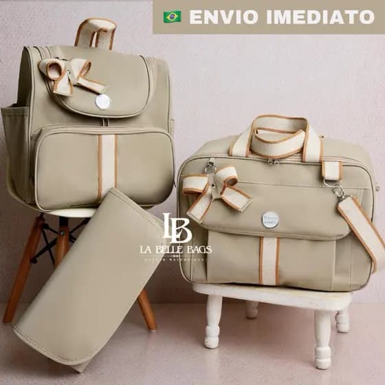 bolsa maternidade 3 peças luxo de alta elegância c/ mochila versátil p/ bebe menino/menina (sonho)