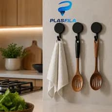 Kit Ganchos Adesivos Organizador Multiuso Plástico Parede Preto e Branco Dupla Face Forte Sem Furar Cozinha Banheiro