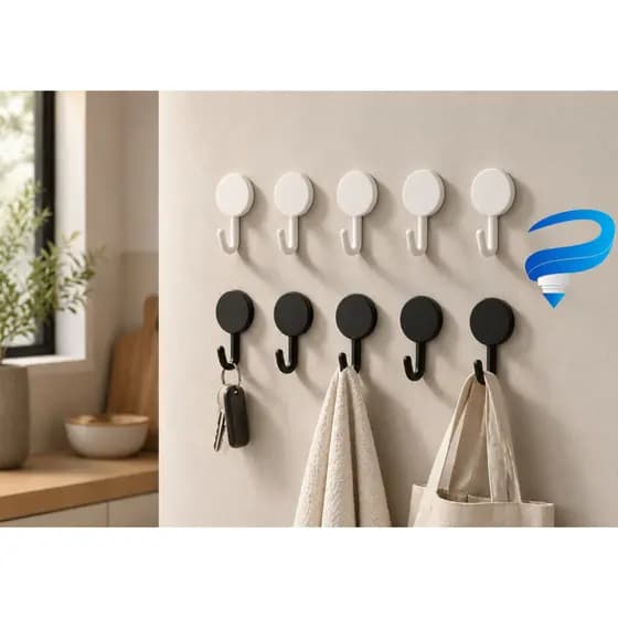 Kit Ganchos Adesivos Organizador Multiuso Plástico Parede Preto e Branco Dupla Face Forte Sem Furar Cozinha Banheiro