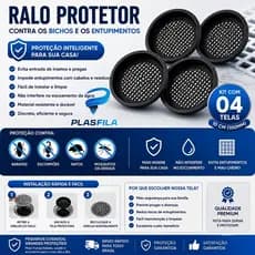 Kit 4 Tela Ralo Protetor Contra Insetos Dengue Barata 10cm Anti Escorpião Ratos Filtro Anti Entupimento Banheiro Cozinha