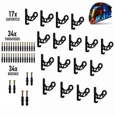 Kit 17 Suportes de Parede para Pendurar Capacete e Acessórios Porta Capacete Moto Universal Gancho Multiuso Organização