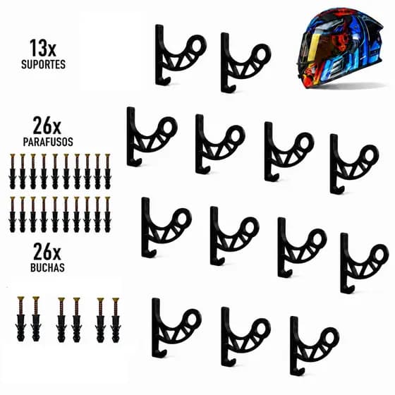 Kit 13 Suportes Multiuso Parede para Capacete Boné Mochila Jaqueta com Gancho Porta Chaves Organização Garagem Moderna