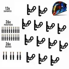 Kit 13 Suportes Multiuso Parede para Capacete Boné Mochila Jaqueta com Gancho Porta Chaves Organização Garagem Moderna