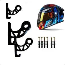 Kit 3 Suportes Para Capacete e Acessórios Parede Porta Boné Mochila Jaqueta Chave Organizador Moto Bike Resistente Casa