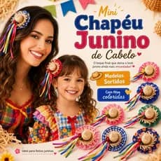 Kit até 4 Mini Chapéu Junino de Cabelo Presilha Infantil Adulto Xadrez Chita Renda Sortido Festa Junina São João Chapéuz