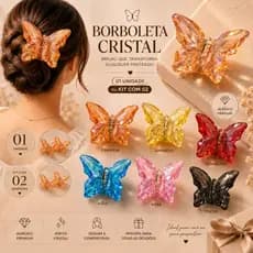 Presilha Piranha Borboleta Cristal Feminina 2 Unidades Luxo Acrílico Premium Para Cabelo Grampo Penteado