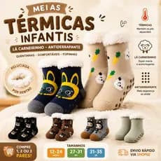 Meia Infantil Térmica Lã Peluciada Antiderrapante Inverno Quentinha Menino Divertida 1 2 3 Pares Sortido Grossa Premium