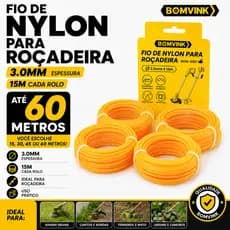 Fio De Nylon Para Roçadeira 3mm Redondo 15 30 45 e 60m Aparador Carretel Cortador de Grama Capim Jardim Refil Resistente