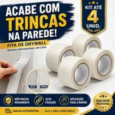 Fita Telada Fibra de Vidro Para Drywall kit até 4 unidades Autoadesiva 5cm x 45m Uso Profissional - Reparo de Trincas