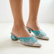 Senhoras Italianas Sandálias Macias Bonito Azul Bordado Malha Mules Para Todas As Ocasiões Sapatos Confortáveis Feminino