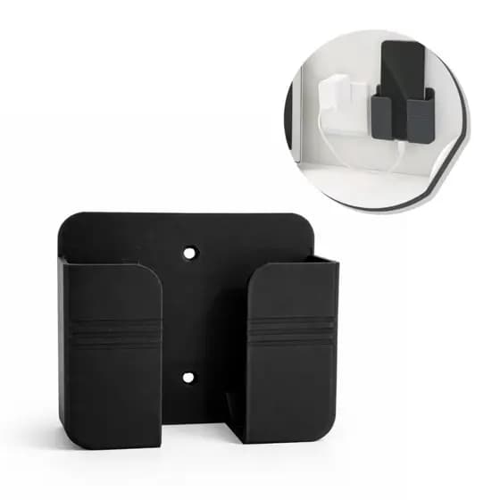 Suporte de Celular para Parede com Furação Porta Controle Carregador Organizador Multiuso Preto