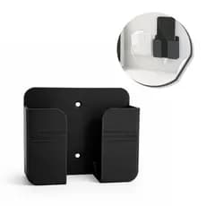Suporte de Celular para Parede com Furação Porta Controle Carregador Organizador Multiuso Preto