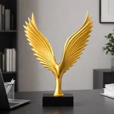 Enfeite Escultura Águia Abstrata Dourada Decoracao Luxo Top Premium Casa Sala Escritório Elegante