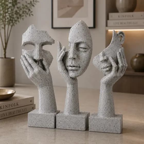 Kit Esculturas Rosto Abstrato Minimalista Decorativo Moderno Elegante Luxo Sala Aparado Mesa Premium