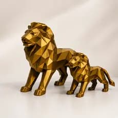 Escultura Leão Grande Estatua Decorativos Dourado Moderno Luxo Casa Sala Escritório Presente Premium