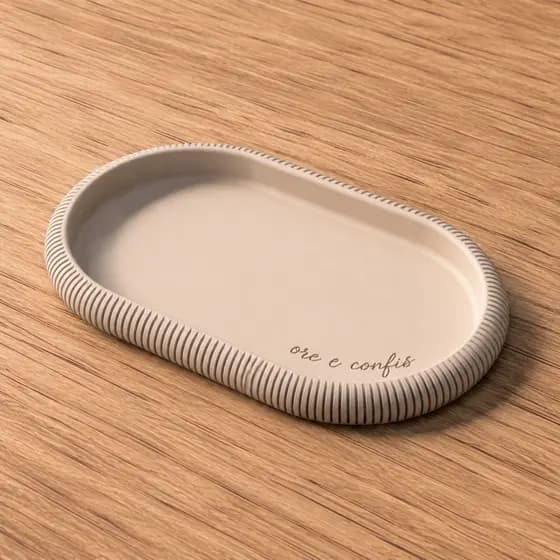Bandeja Decorativa Bege Ore e Confie Porta Objetos Joias Chaves Lavabo Aparador Premium Luxo