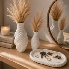 Kit Bandeja Decorativa Ore e Confie + Vasos Bege Modernos Decoração Sala Quarto Aparador Luxo