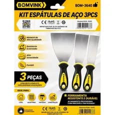 Kit Espátula Aço Inox 3 Peças Profissional Massa Corrida Gesso Pintura Construção Alta Resistência Aço Inox